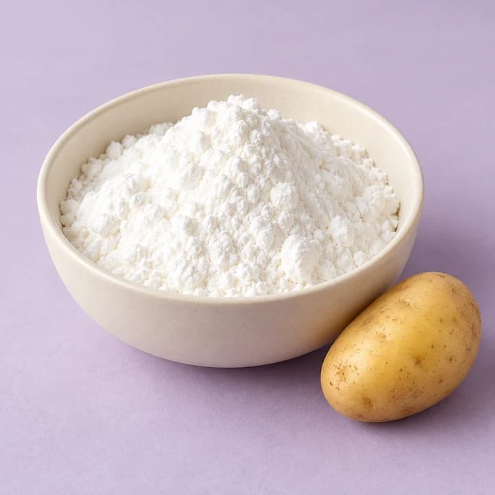 Kartoffelstärke in einer Keramikschale als Symbolbild