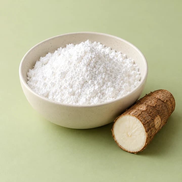 Tapiokastärke – KI-Symbolbild Tapiokastärke in einer Keramikschale als Symbolbild